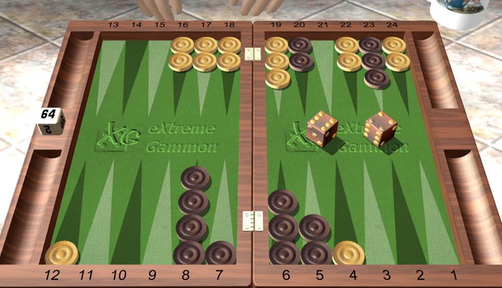 Backgammon Problem: Black leads Yellow 4-0/5 (Crawford Game) with a 6-4 to play.